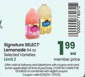 Safeway Signature Select Lemonade offer