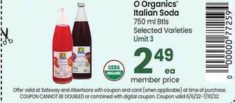 Safeway O Organics Italian Soda offer