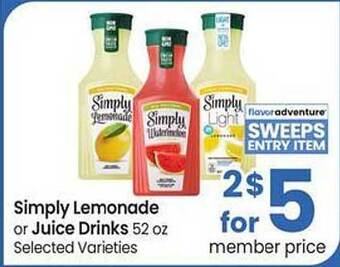 Safeway Simply Lemonade Or Juice Drinks offer