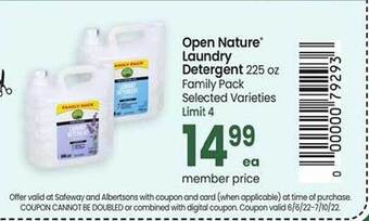 Safeway Open Nature Laundry Detergent offer
