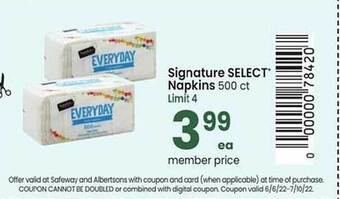 Safeway Signature Select Napkins offer