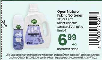 Safeway Open Nature Fabric Softener offer
