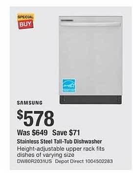 The Home Depot Stainless Steel Tall-tub Dishwasher offer