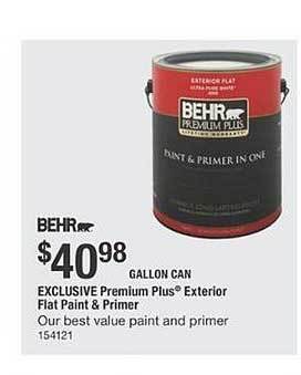 The Home Depot Exclusive Premium Plus Exterior Flat Paint & Primer offer