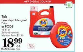 Pavilions Tide Laundry Detergent Or Pods offer
