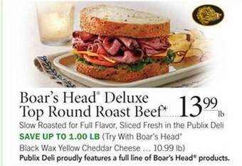 Publix Boar's Head Deluxe Top Round Roast Beef offer