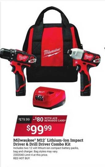 Ace Hardware Milwaukee M12 Lithium-ion Impact Driver & Drill Driver Combo Kit offer