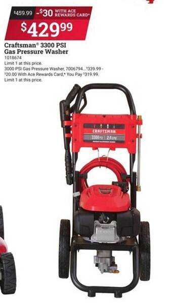 Ace Hardware Craftsman 3300 Psi Gas Pressure Washer offer