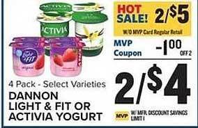 Food Lion Dannon Light & Fit Or Activia Yogurt offer