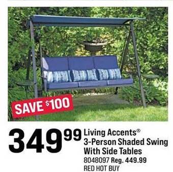 Ace Hardware Living Accents 3-person Shaded Swing With Side Tables offer