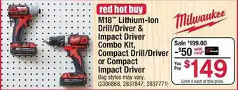 Ace Hardware M18 Lithium-ion Drill Driver & Impact Driver Combo Kit Compacto Drill Driver Or Compact Impact Drive Milwaukee offer