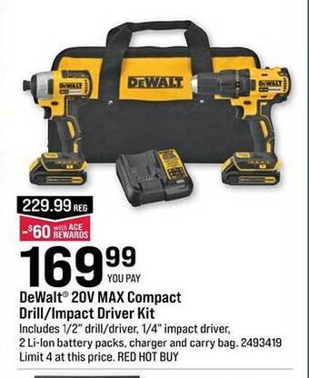 Ace Hardware Dewalt 20v Max Compact Drill Impact Driver Kit offer