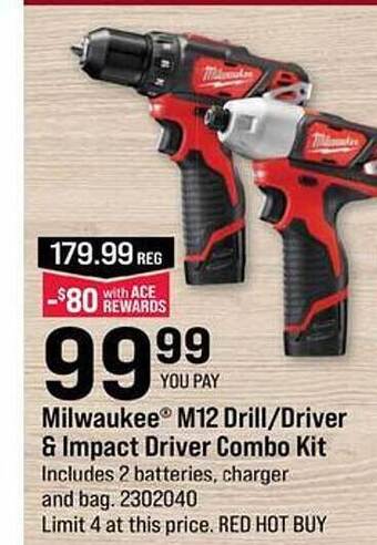 Ace Hardware Milwaukee M12 Drill Driver & Impact Driver Combo Kit offer