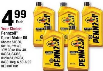 Ace Hardware Pennzoil Quart Motor Oil offer
