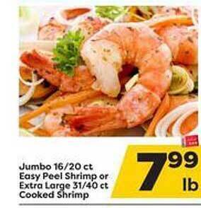 Weis Markets Jumbo 16-20 Ct Easy Peel Shrimp Or Extra Large 31-40 Ct Cooked Shrimp offer