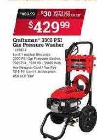 Ace Hardware Craftsman 3300 Psi Gas Pressure Washer offer