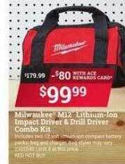 Ace Hardware Milwaukee M12 Lithium-ion Impact Driver & Drill Driver Combo Kit offer