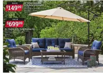 Ace Hardware 10' Offset Umbrella With Solar Led Light St. Charles 4 Pc Deep Seating Set offer