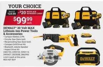 Ace Hardware Dewalt 20 Volt Max Lithium-ion Power Tools & Accessories offer