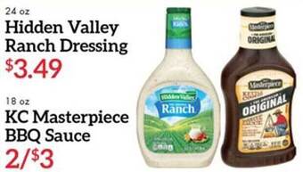Morton Williams Hidden Valley Ranch Dressing, Kc Masterpiece Bbq Sauce offer