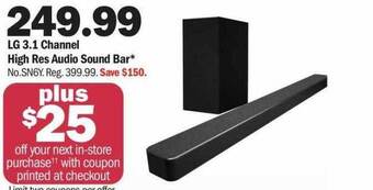 Meijer Lg 3.1 Channel High Res Audio Sound Bar offer