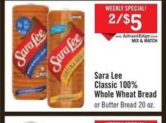 Price Chopper Sara Lee Classic 100% Whole Wheat Bread offer