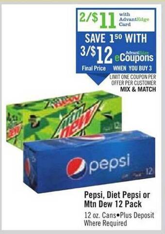 Price Chopper Pepsi, Diet Pepsi Or Mtn Dew 12 Pack offer