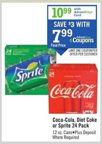 Price Chopper Coca-cola, Diet Coke Or Sprite 24 Pack offer