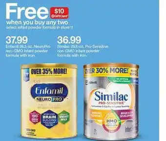 Target Enfamil NeuroPro Non-GMO Infant Powder Formula With Irom , Similac Pro-Sensitive Non-GMO Infant Powder Formula With Iron offer