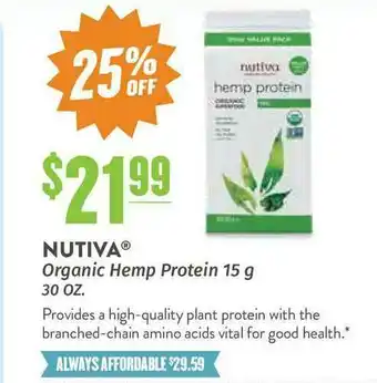Natural Grocers Nutiva Organic Hemp Protein 15 G 30 OZ offer