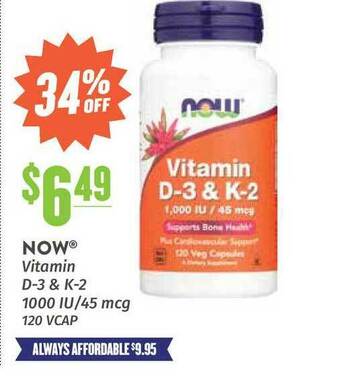 Natural Grocers Now Vitamin D-3 & K-2 1000 IU-45 Mcg 120 VCAP offer