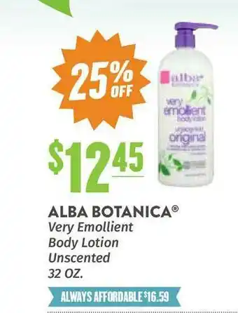 Natural Grocers Alba Botanica Very Emollient Body Lotion Unscented offer