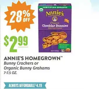 Natural Grocers Annie's Homegrown Bunny Crackers Or Organic Bunny Grahams offer