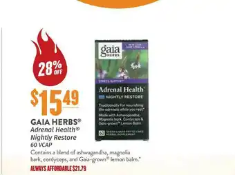 Natural Grocers Gaia Herbs Adrenal Health Nightly Restore 60 VCAP offer
