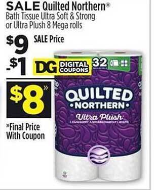 Dollar General Quilted Northern Bath Tissue Ultra Soft & Strong Or Ultra Plush 8 Mega Rolls offer