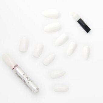 Claire's Glossy stiletto vegan faux nail set - white, 24 pack offer