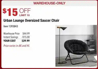 Costco Urban Lounge Oversized Saucer Chair offer