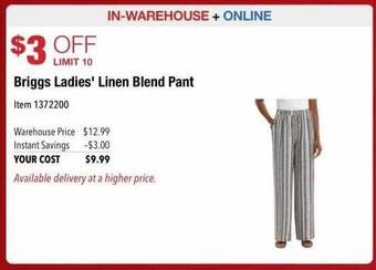 Costco Briggs Ladies' Linen Blend Pant offer