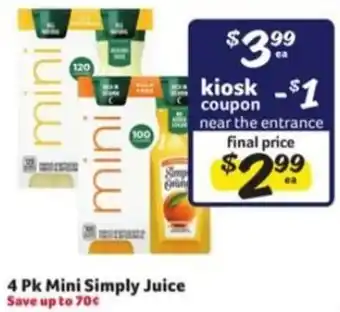 Winn Dixie 4 Pk Mini Simply Juice offer