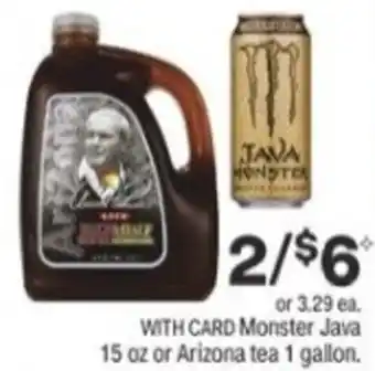 Menards Monster Java 15 oz Or Arizona Tea 1 Gallon. offer