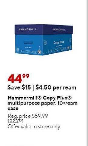 Staples Hammermill Copy Plus Multipurpose Paper 10-ream Case offer