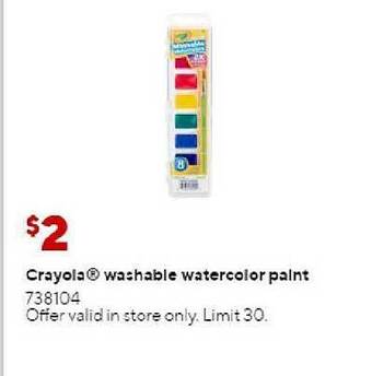 Staples Crayola Washable Watercolor Paint offer