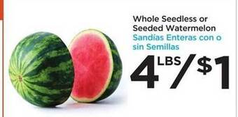 Food 4 Less Whole Seedless Or Seeded Watermelon offer