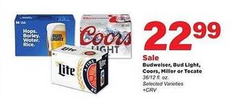 Stater Bros Budweiser, Bud Light, Coors, Miller Or Tecate offer