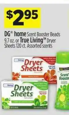 Dollar General Dg Home Scent Booster Beads Or True Livng Dryer Sheet offer