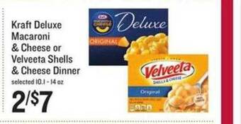 Lowes Foods Kraft Deluxe Macaroni & Cheese Or Velveeta Shells & Cheese Dinner offer