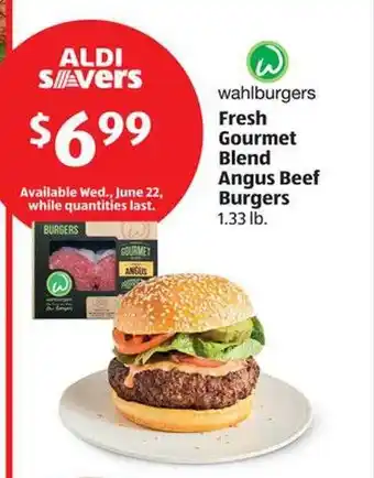 Aldi Wahlburgers Fresh Gouret Blend Angus Beef Burgers offer