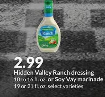 Hy-Vee Hidden Valley Ranch Dressing Or Soy Vay Marinade offer