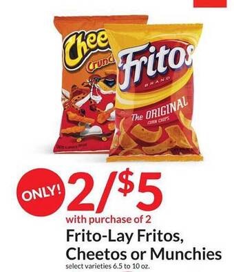 Hy-Vee Frito-lay Fritos Cheetos Or Munchies offer