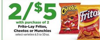 Hy-Vee Frito-lay Fritos Cheetos Or Munchies offer